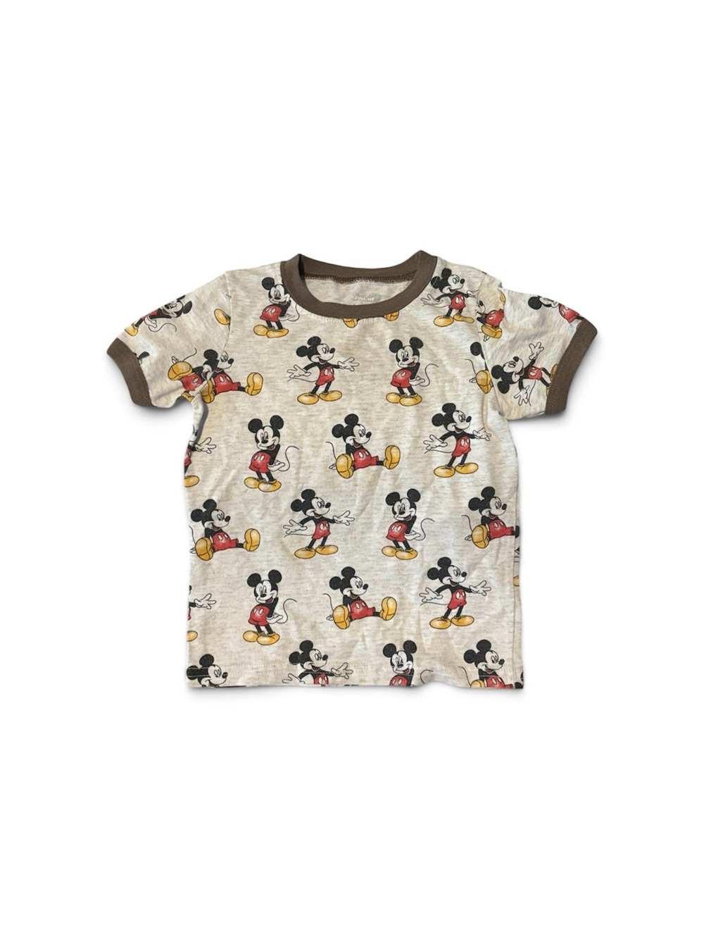 Kids Mickey Mouse Graphic Tee - Grey with Brown Trim Size 3t
